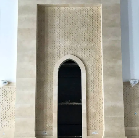 Cream Marfil marble hollowed-out lattice three-dimensional sculpture wall