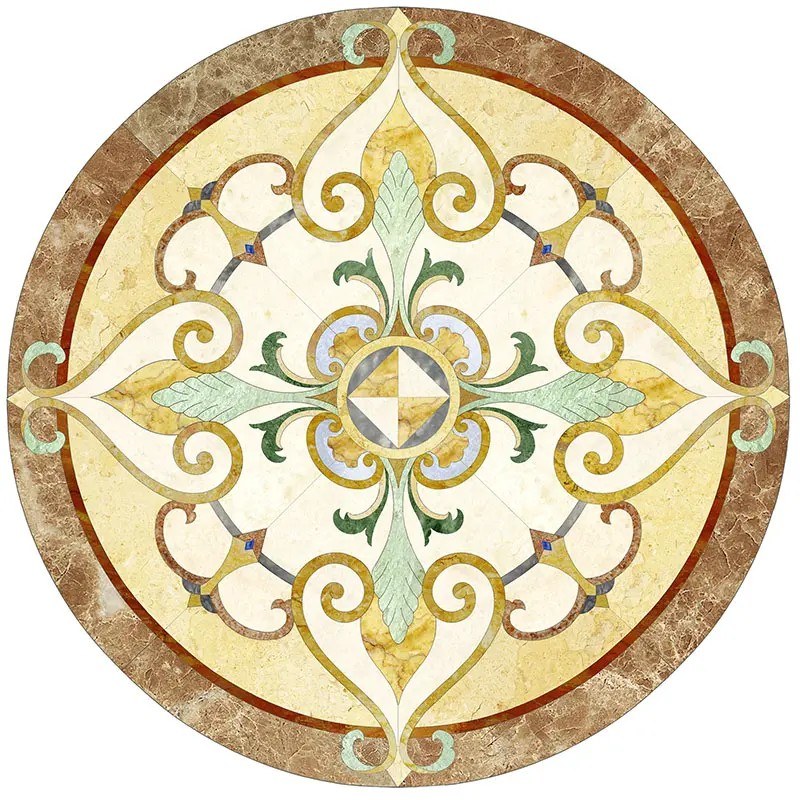 Round Marble Water-jet Inlay