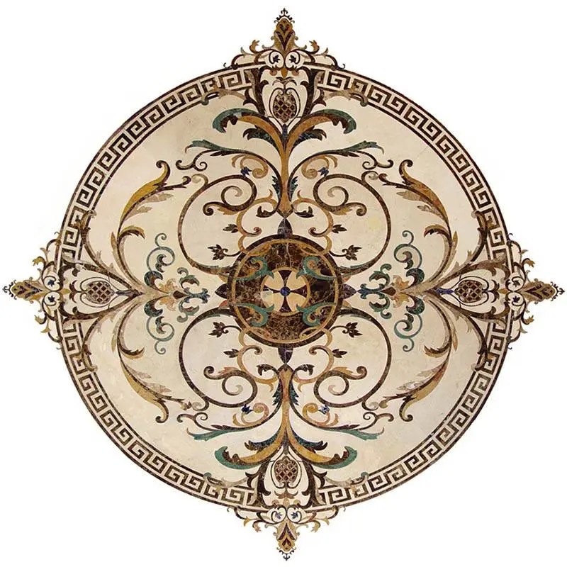Round Marble Water-jet Inlay