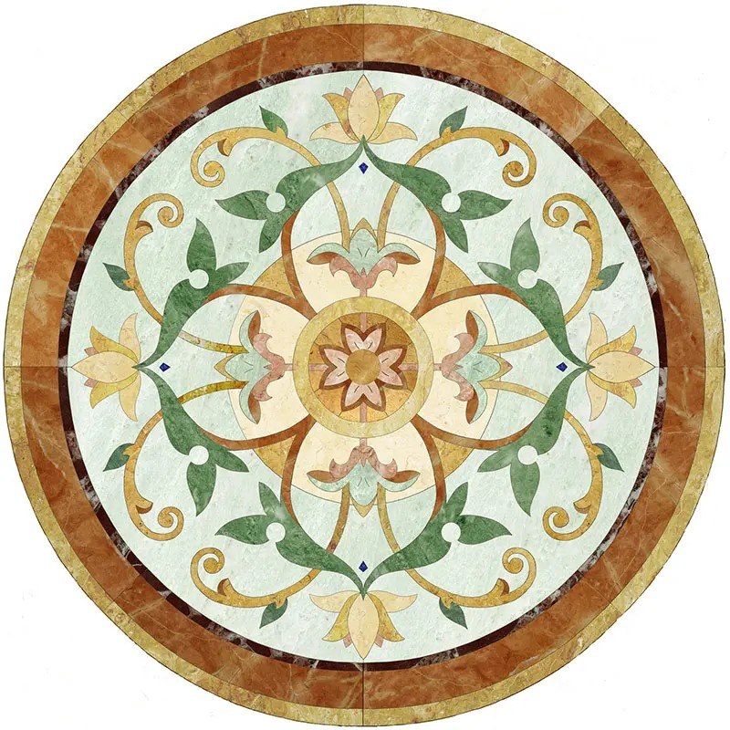 Round Marble Water-jet Inlay
