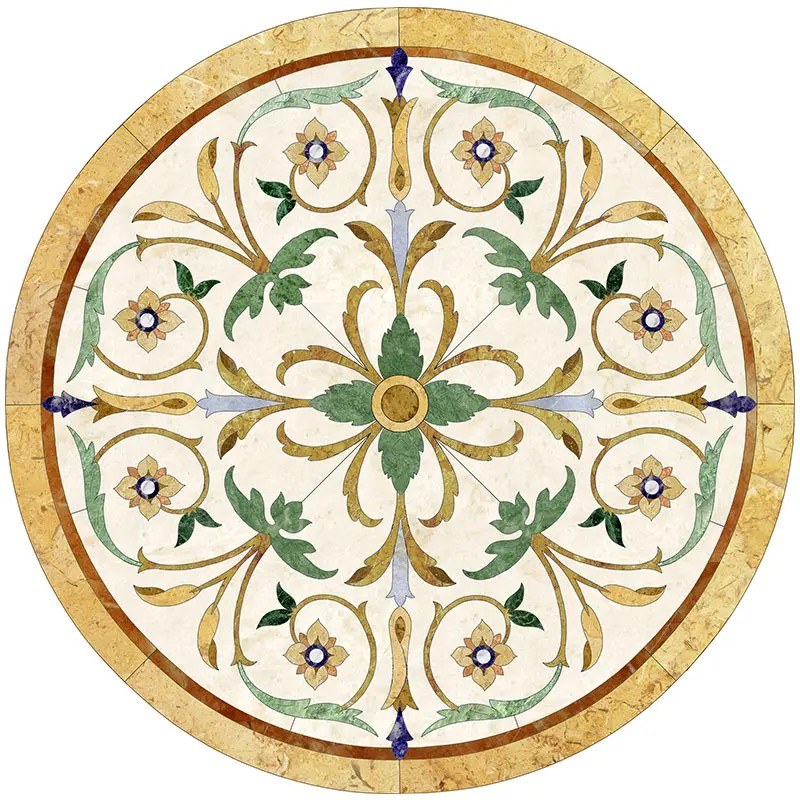 Round Marble Water-jet Inlay