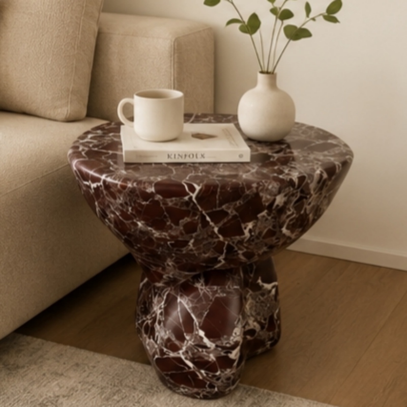 Rosso Levanto Marble Side Table
