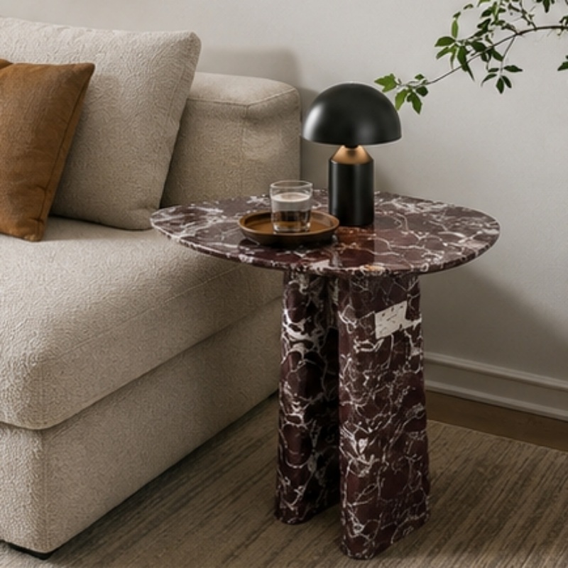 Rosso Levanto Marble Side Table