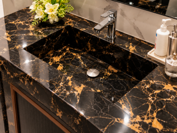 Chinese Portoro Gold Marble Vanity | Where Stone Creates Order